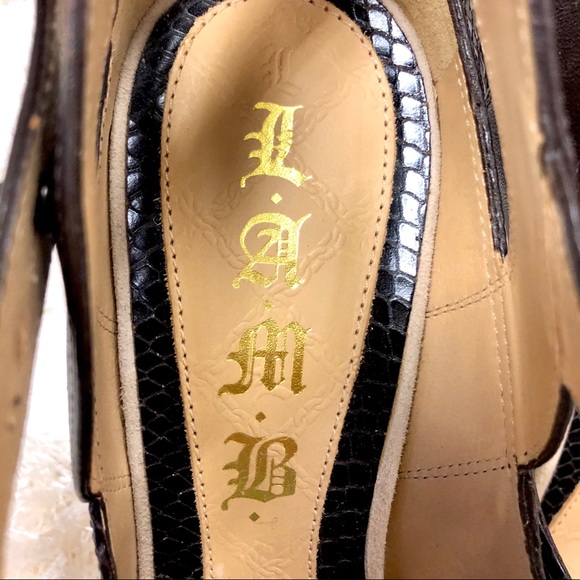 L.A.M.B. Beige & Brown Open Toe Heels - Picture 5 of 6